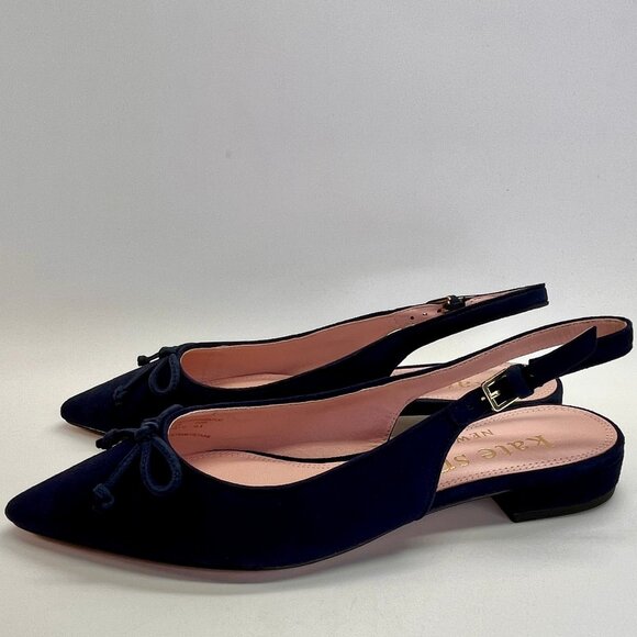 Kate Spade Veronica Flat Size 6.5 B Navy Suede Slingback Bow Pointed Toe Shoe - Picture 6 of 15